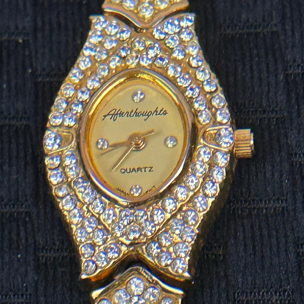 Afterthoughts Vintage Womens Rhinestone Gold Tone Quartz Watch SN 12 Needs Clasp
